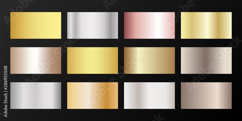 Silver, platinum, bronze, pink gold vector metallic gradients.