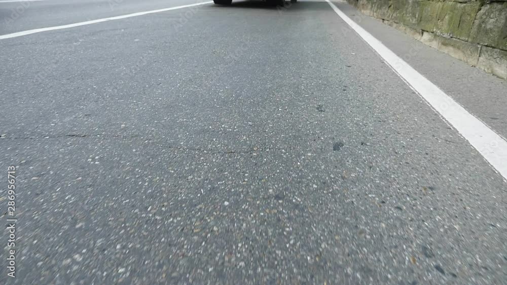 traffic on asphalt, top view, road markings on the roadway traffic on asphalt, top view, road markings on the roadway
