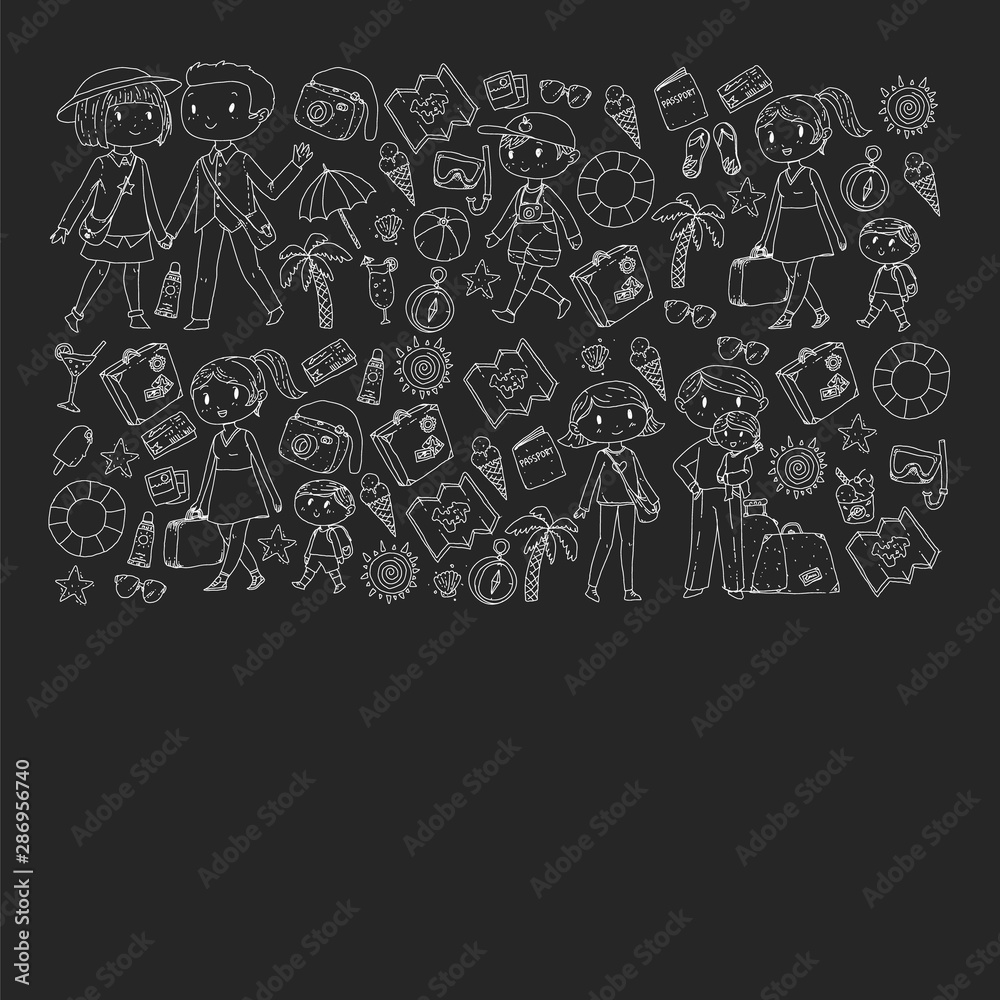 Vector pattern with travel and beach icons. Vector pattern with travel and beach icons.