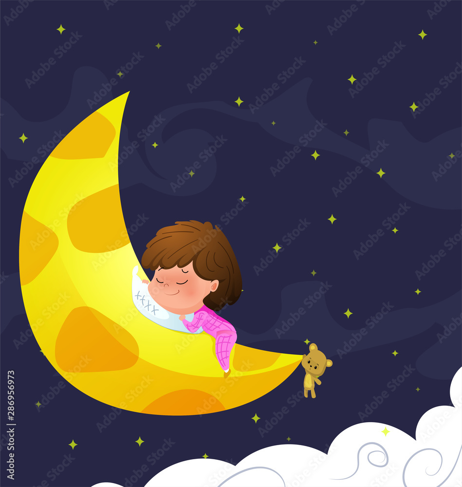 The baby sleeps on moon. Vector illustration. The baby sleeps on moon. Vector illustration.