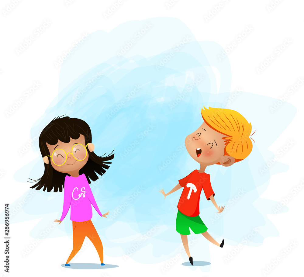 Two children dance and have fun. vector illustration