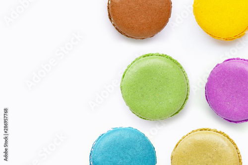 Colorful macarons isolated on white