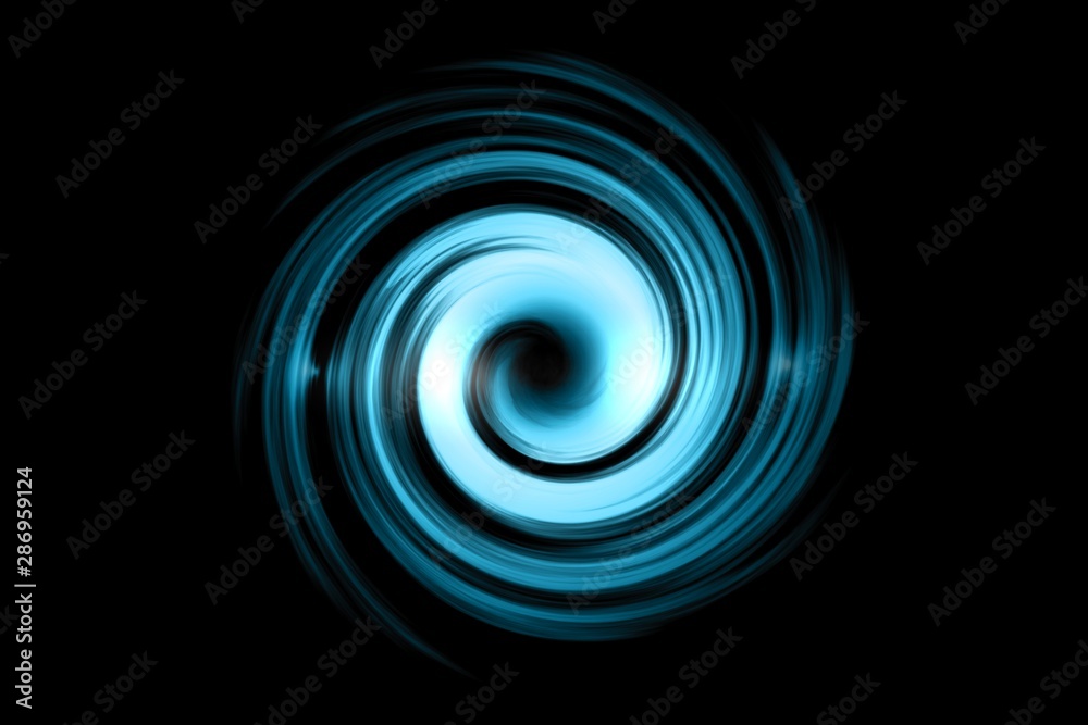 Glowing spiral tunnel with light blue cloud on black sky background Glowing spiral tunnel with light blue cloud on black sky background