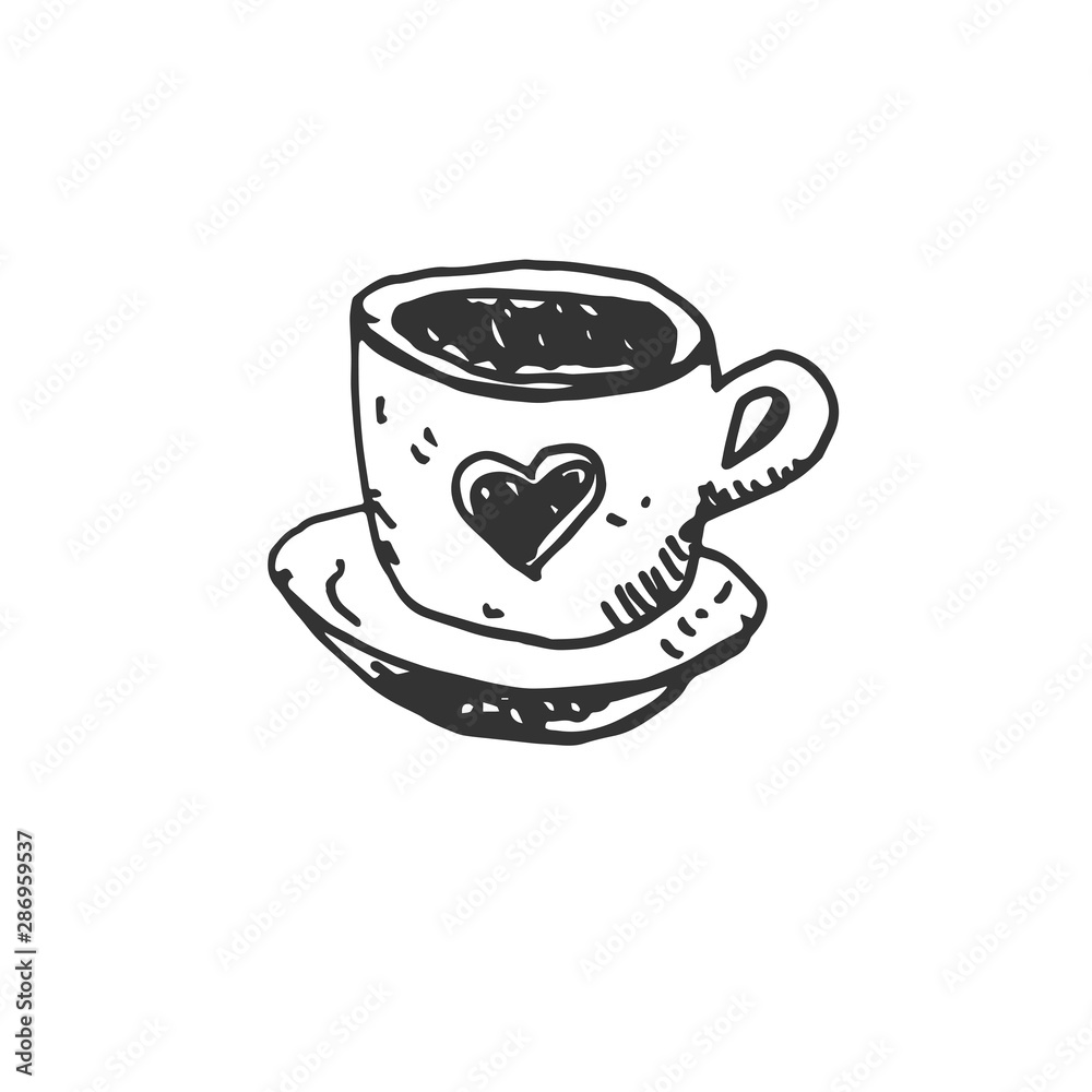 hand drawn Coffee Hot drinks icon black. on white background. vector Illustrator. symbol. cup of coffee. tea