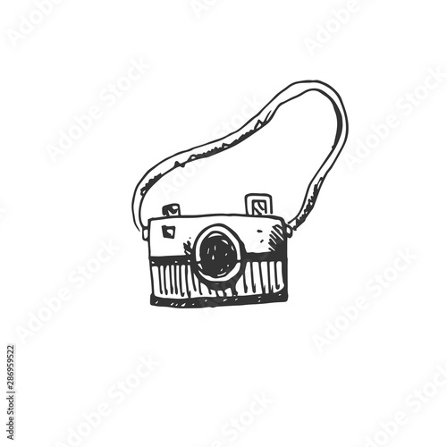 hand drawn camera icon black. on white background. vector Illustrator. symbol