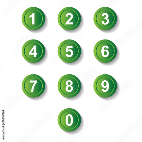 Set green number button icon with shadow