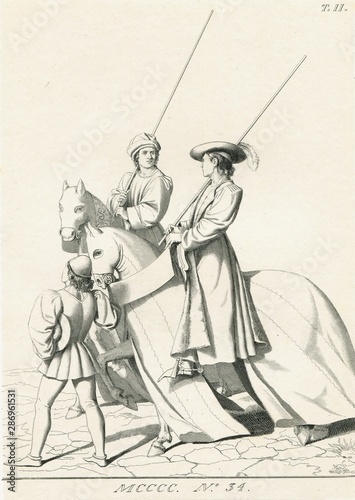 Horseman Knight Tournament Horse Cavalry Engraving 1845