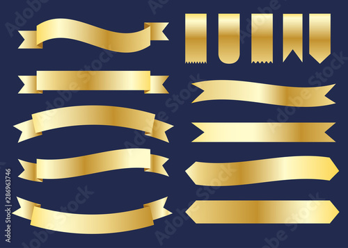 Collection of golden ribbons banner design vector set