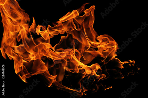 Fire flames isolated on black background, movement of fire flames © modify260