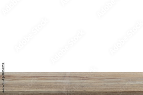 Wood shelf table isolated on white background. Empty wooden for advertising or display product.