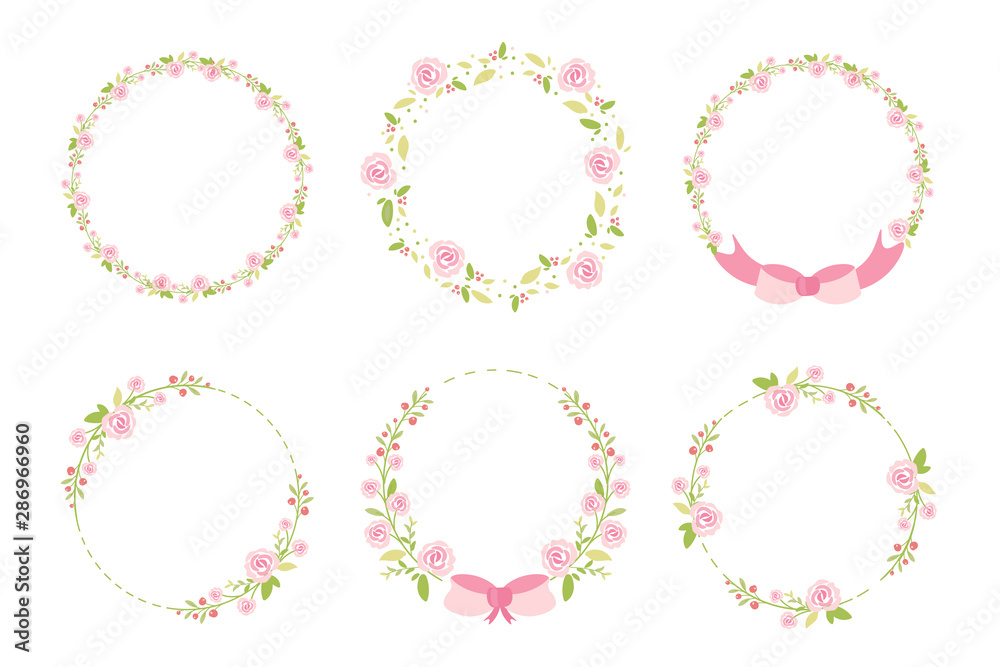 cute pastel green pink valentine roses flat style wreath frame collection cute pastel green pink valentine roses flat style wreath frame collection
