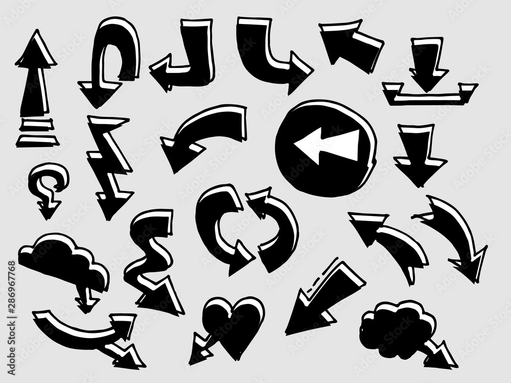 doodle set of comic arrow. design element for comic book style. pop art style.isolated on grey background doodle set of comic arrow. design element for comic book style. pop art style.isolated on grey background