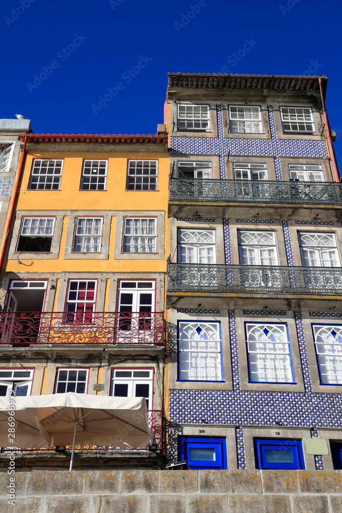 Traditional facades, Colorful architecture in the Old Town of Porto
