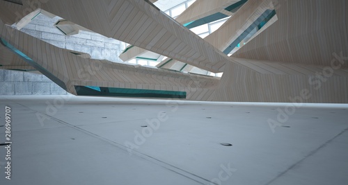 Abstract  concrete and wood interior  with window. 3D illustration and rendering.