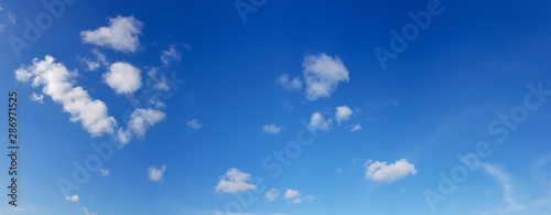 Panorama of clear blue sky with white cloud background. Clearing day and Good weather in the morning. © Siam
