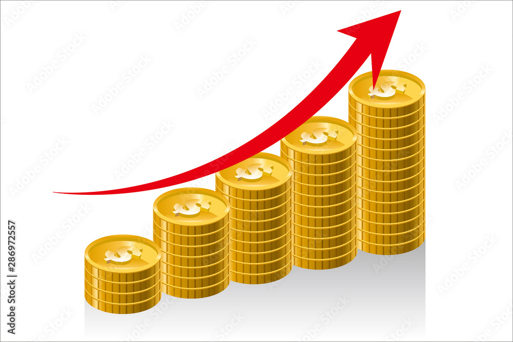 階段状に並んだゴールドコイン アメリカドル のイラスト 金融 投資 貯金のイメージ 右肩上がりのインフォグラフィック Infographic Vector De Stock Adobe Stock
