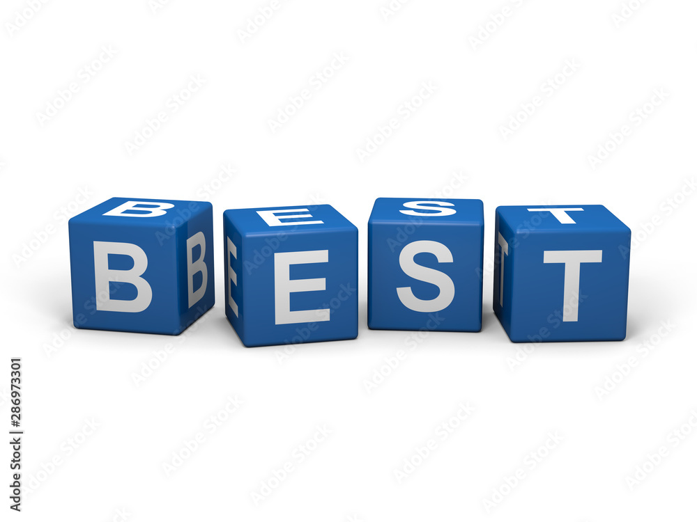 The word BEST out of blue letter dices The word BEST out of blue letter dices