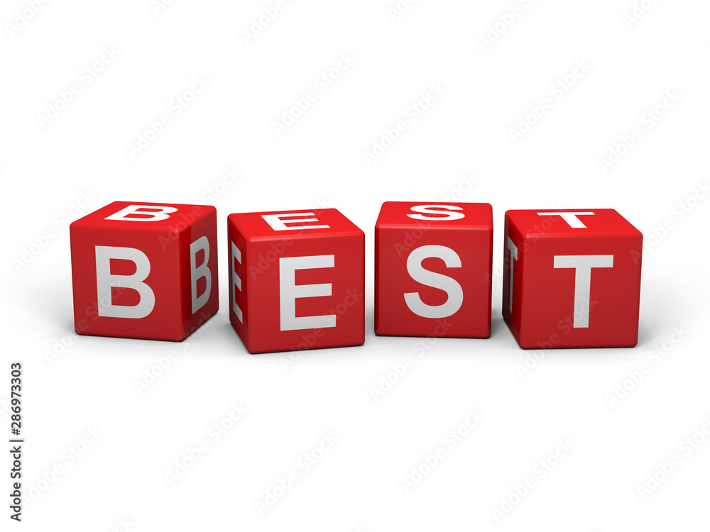 The word BEST out of red letter dices The word BEST out of red letter dices