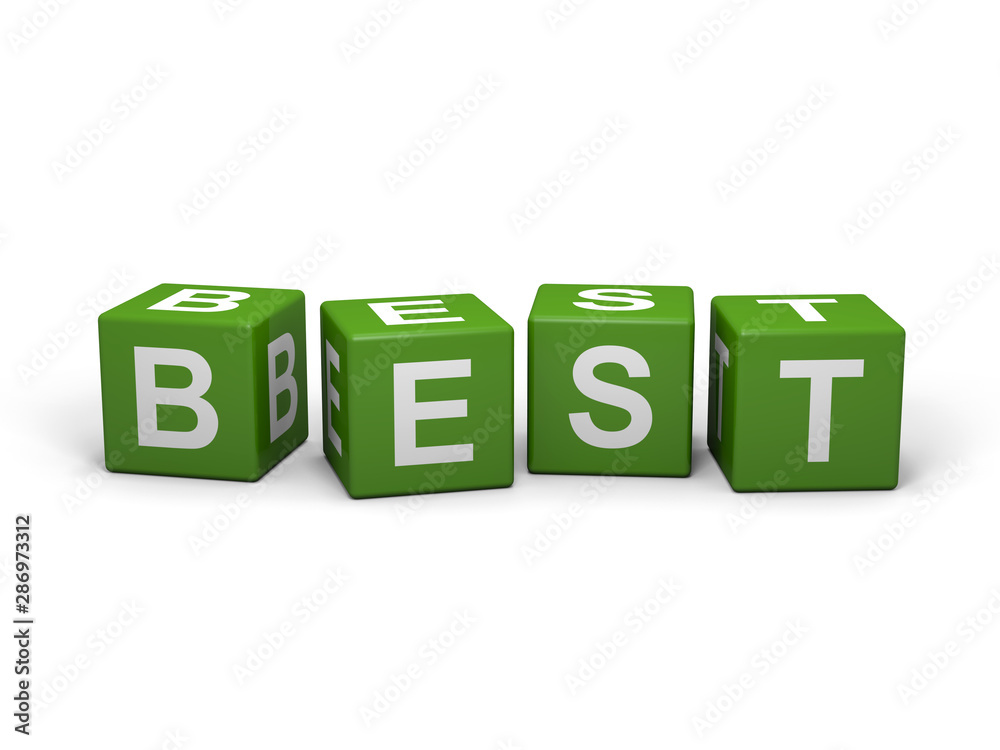 The word BEST out of green letter dices The word BEST out of green letter dices