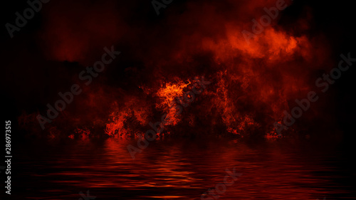 Valokuva Texture of fire with reflection in water