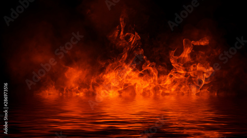 Tablou canvas Realistic isolated fire effect for decoration and covering on black background