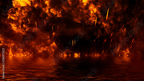 Photographie Texture of fire with reflection in water