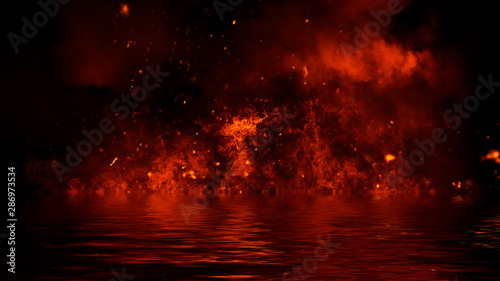 Realistic isolated fire effect for decoration and covering on black background. Concept of particles , flame and light.