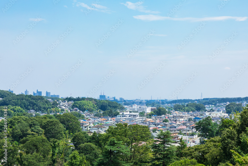 (埼玉県-都市風景)狭山湖畔から望む所沢の街並み