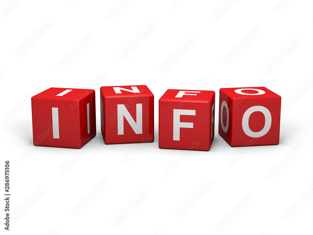 The word INFO out of red letter dices The word INFO out of red letter dices