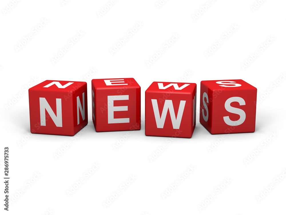 The word NEWS out of red letter dices The word NEWS out of red letter dices