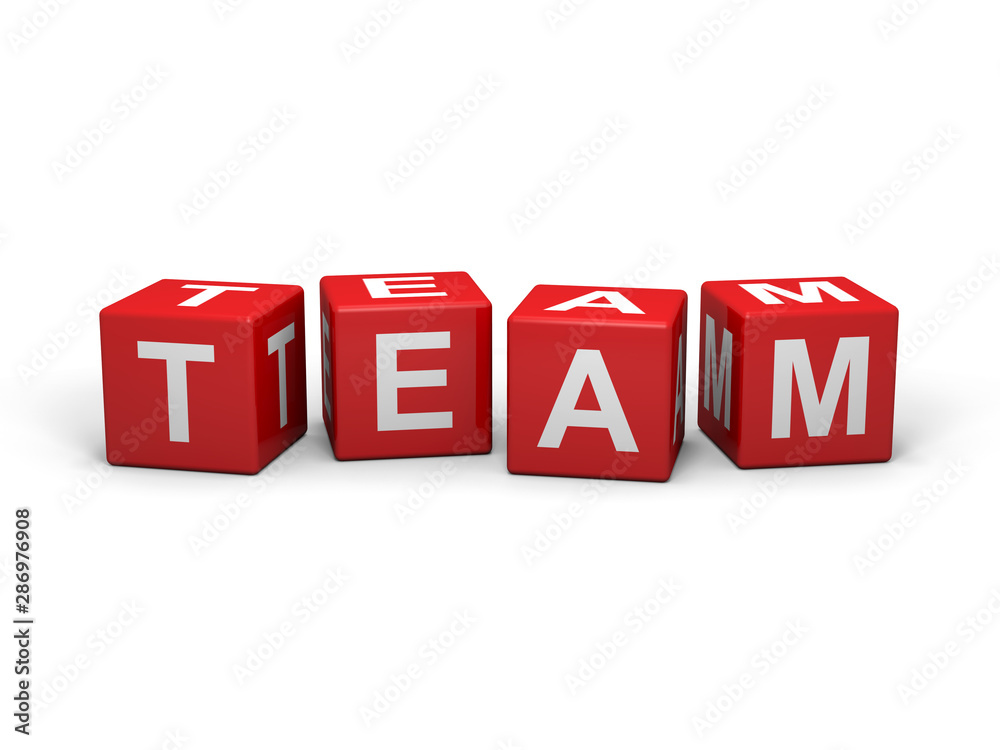 The word TEAM out of red letter dices The word TEAM out of red letter dices