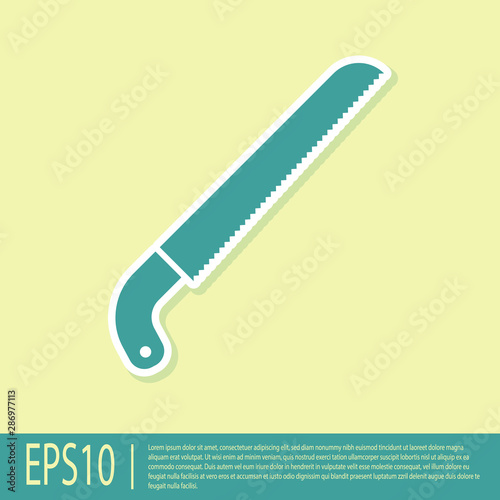 Green Garden saw icon isolated on yellow background. Vector Illustration