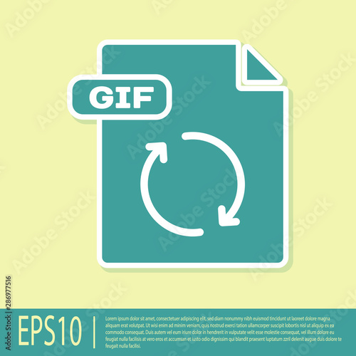 Green GIF file document. Download gif button icon isolated on yellow background. GIF file symbol. Vector Illustration