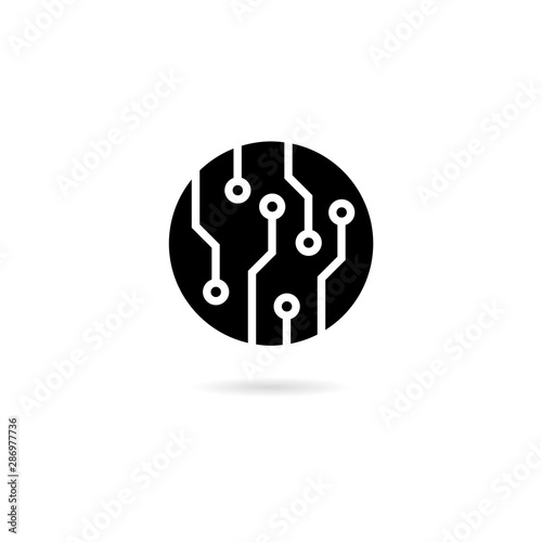 Technology microchip icon illustration with shadow