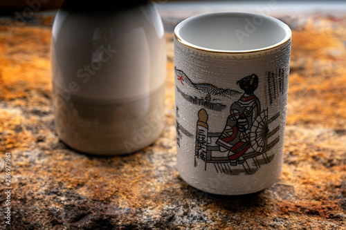 japanese sake oriental drink style on the table , Japanese sake