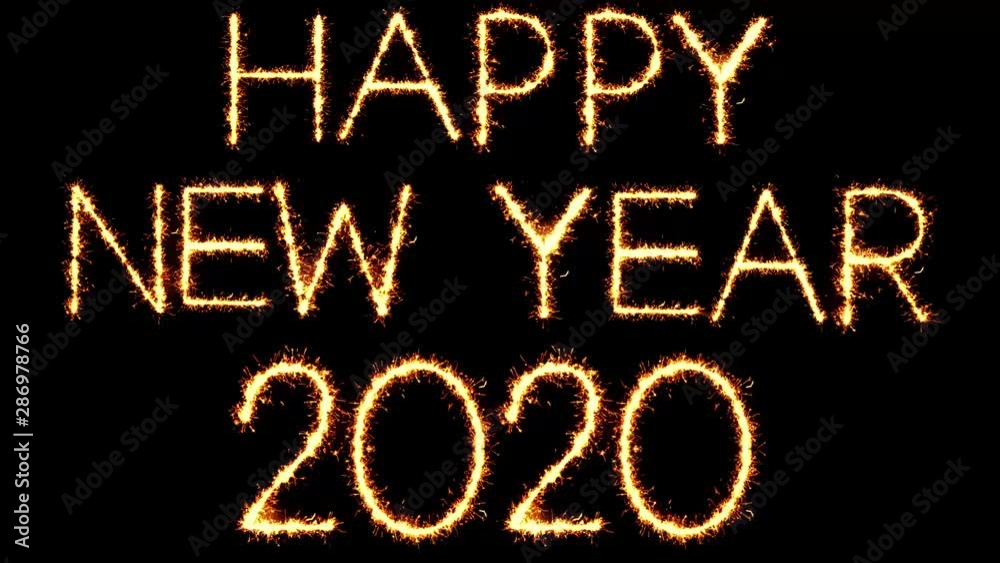Happy New Year 2020 Text Sparkler Writing With Glitter Sparks Particles Firework on Black 4K Loop Background. Greeting card, Invitation, Celebration, Party, Gift, Message, Wishes, Festival. Happy New Year 2020 Text Sparkler Writing With Glitter Sparks Particles Firework on Black 4K Loop Background. Greeting card, Invitation, Celebration, Party, Gift, Message, Wishes, Festival.