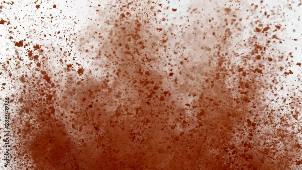 Super Slow Motion Shot of Cocoa Powder Explosion Isolated on White Background at 1000fps. Shooted with High Speed Cinema Camera at 4K. Super Slow Motion Shot of Cocoa Powder Explosion Isolated on White Background at 1000fps. Shooted with High Speed Cinema Camera at 4K.