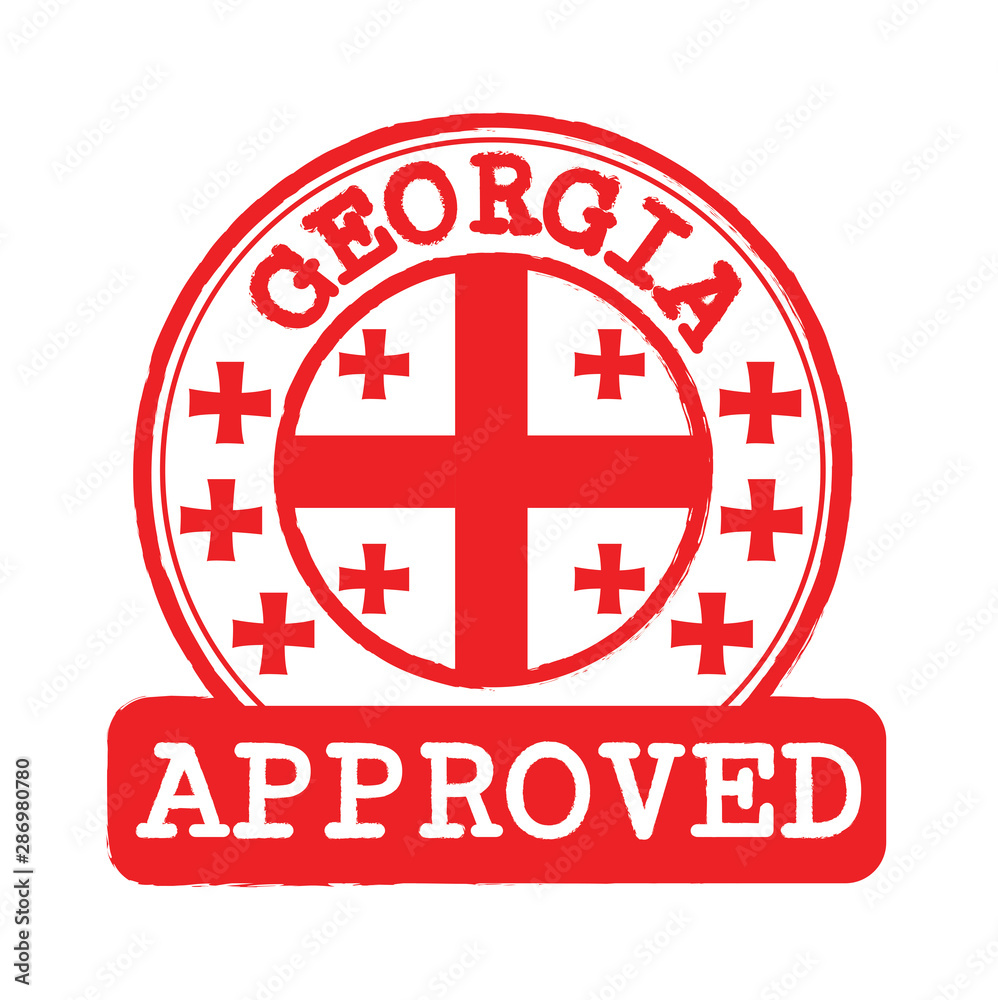 Vector Stamp of Approved logo with Georgia Flag in the round shape on the center. Vector Stamp of Approved logo with Georgia Flag in the round shape on the center.
