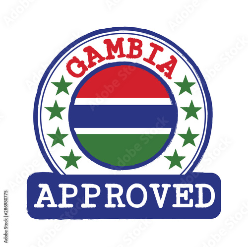 Free Download Vector Stamp of Approved logo with Gambia Flag in the round shape on the center. - GFXLoad
