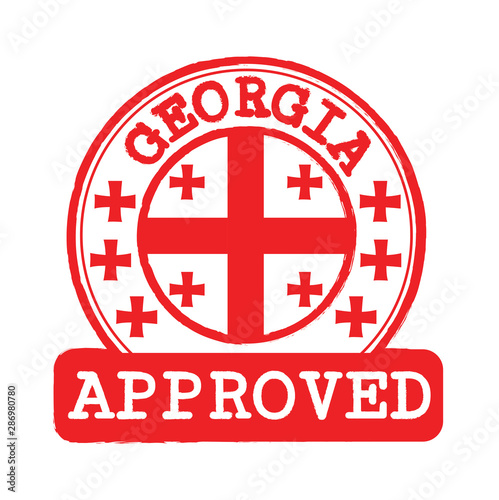 Vector Stamp of Approved logo with Georgia Flag in the round shape on the center.