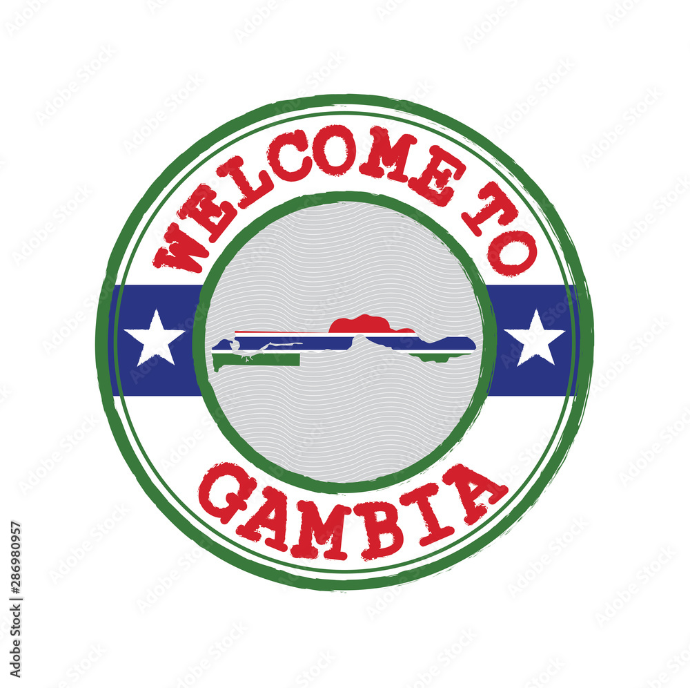 Vector stamp of welcome to Gambia with map outline of the nation in center. Vector stamp of welcome to Gambia with map outline of the nation in center.