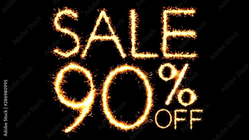 Sale 90 Off Text Sparkler Writing With Glitter Sparks Particles Firework on Black 4K Loop Background. Sale, discount Off, Offer, business promotion , advertisement . Sale 90 Off Text Sparkler Writing With Glitter Sparks Particles Firework on Black 4K Loop Background. Sale, discount Off, Offer, business promotion , advertisement .