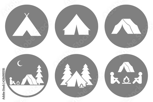 Tourist tent icon. Camping sign. Tourism symbol. Vector.