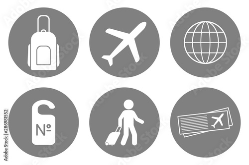 Business trip icon. Passenger with luggage. Vector.