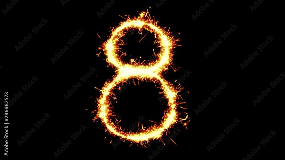 Number 8 Text Sparkler Writing With Glitter Sparks Particles Firework on Black 4K Loop Background. letter , alphabet , typography , Typeface , Font , character . Number 8 Text Sparkler Writing With Glitter Sparks Particles Firework on Black 4K Loop Background. letter , alphabet , typography , Typeface , Font , character .