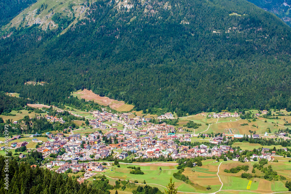 Aerial view of Andalo in the Dolomites, Italy