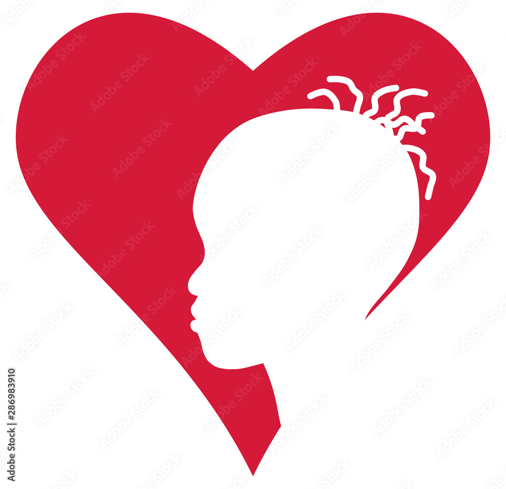 Heart and silhouette of the african girl head Heart and silhouette of the african girl head