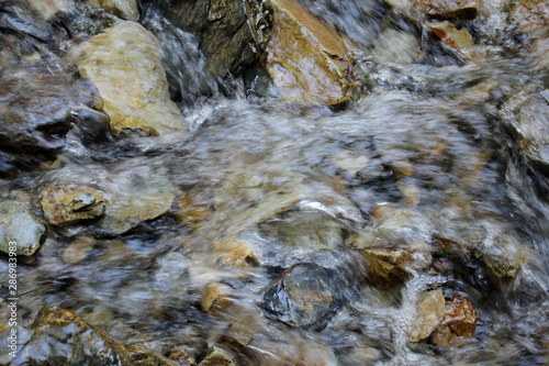 beautiful mountain river with a rapid flow, close-up 