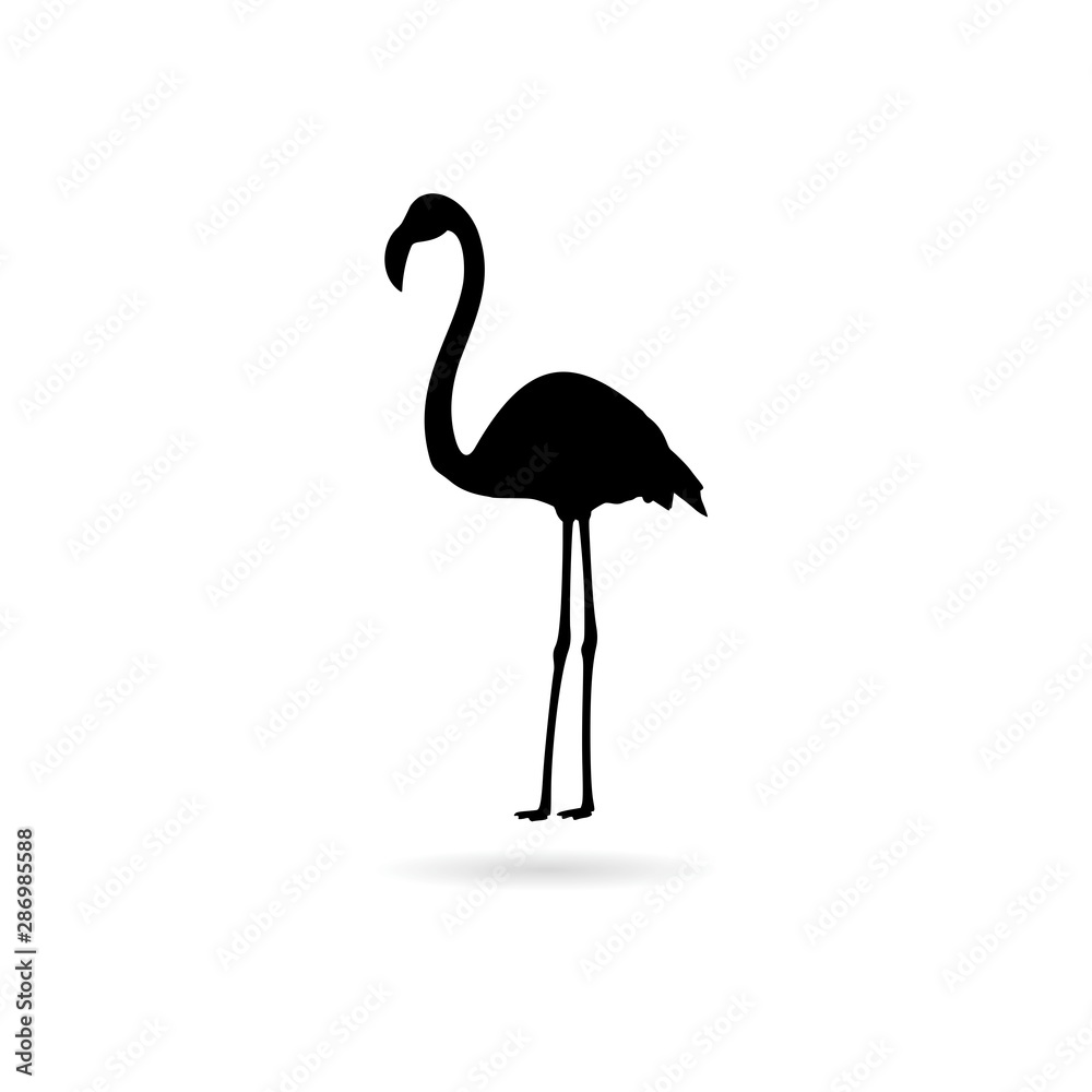 Silhouette of flamingo icon with shadow