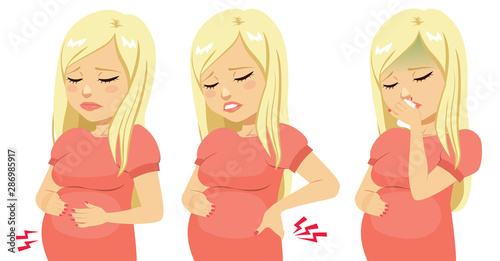 Beautiful blonde young pregnant woman having health care issues
